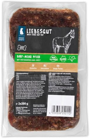 Liebesgut Bio Hundefutter Barf 14 x Barf-Menü Pferd mit Gemüse und Obst
