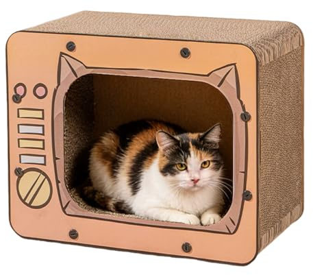 Cat Scratch Cardboard, TV Shape Bed, Corrugated Non Slip Cat Scratching Post Kitten House, Indoor Furniture Protector for Cats, Play Exercise for Boredom Scratching House Small Animals Kitten