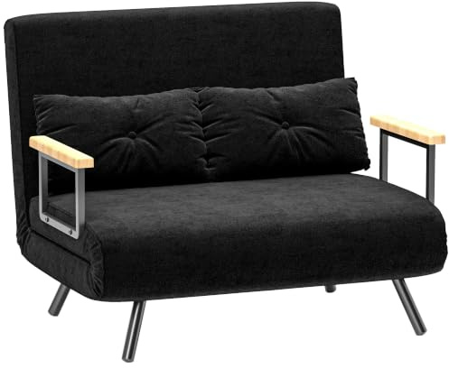 HOMCOM 2-Sitzer 4-in-1 Wandelsofa-Bett Schwarz | 5-stufig verstellbare Rückenlehne, 2 Kissen & gepolsterter Sitz, Samtstoff, für Wohnzimmer, Gästezimmer, kleine Räume.