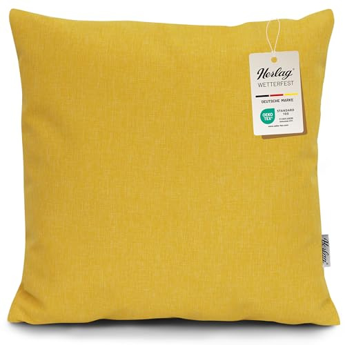 Herlag Sunny Outdoor Dekokissen 40x40cm – wetterfest & UV-beständig – waschbar mit Reißverschluss – inkl. Innenkissen – Zierkissen Balkon & Garten – Gartenkissen für draußen – Senfgelb