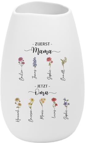 Geschenke Mall Personalisierte Blumenvase - Erst Mama Jetzt Oma - Vases oma, mit Gravur Mama, Keramik Vase Oma, Personalisierte Geschenke omi (Modell #1)