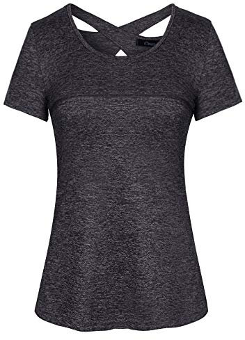iClosam Sport T-Shirt Damen Kurzarmshirt Workout Tops Atmungsaktiv Sportshirt Laufen Gym Yoga Top Fitness Oberteil