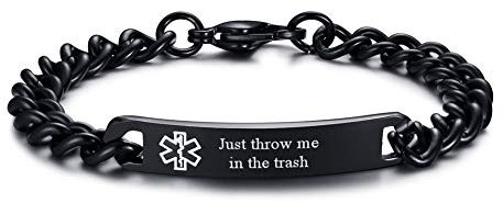 VNOX Just Throw Me in The Trash Herren Damen 8 mm Edelstahl ID-Tag Medizinischer Notfall-Armband, 20,3 cm, Edelstahl