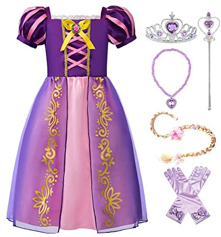 ReliBeauty Mädchen Kleid Puffärmel Prinzessin Kostüm Kinder, lila, mit Zubehör, 140