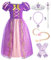 ReliBeauty Mädchen Kleid Puffärmel Prinzessin Kostüm Kinder, lila, mit Zubehör, 140