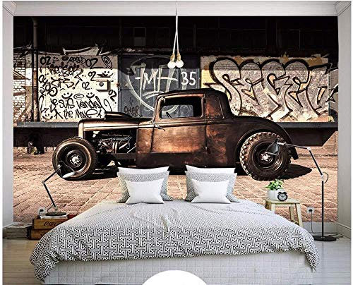 Papier peint Photo Papier Peint Géant Photo 3D Papier Peint Vintage Graffiti Voitures Tv Fond Mur Salon Salon Décor À La Maison 3D Papi Papier Peint 3D Salle de séjour Chambre à coucher-300cm×210cm