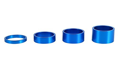 Yosoo Health Gear 4PCS Headset Spacers, Aluminum Alloy Handlebar Spacers for 28.6mm Bicycle Front Stem Fork, 5mm/10mm/15mm/20mm Bike Stem Headset Spacers for Mountain Bike, Road Bike (Blue)