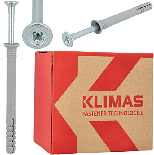 KLIMAS - Tasselli a percussione con viti a testa svasata 8,0 x 80 mm, 100 pezzi | Tasselli per unghie in calcestruzzo aerato, tasselli, ancoraggi per unghie in plastica