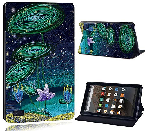 FINDING CASE For Amazon Fire 7 (5th 7th 9th Generation) Tablet - Printed PU Flip Leather Smart Lightweight Shell Stand Cover Case for Fire 7 (5th 7th 9th Generation) (Lotus flower paint)