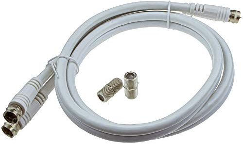 kenable TWIN Satellite Moulded F Type Plug to Socket RG6 Extension Cable 1m White [1 metres]