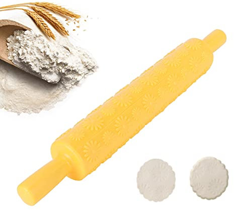 Geprägtes Teigroller, Fondant Teig Muster Rolle Kunststoff Backrolle Griff Nadeln Blumenmuster Kuchenrolle DIY Backen Nudelholz Dekoration Form für Bäcker, Pizza, Keks, Kuchen