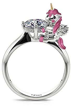 Jeulia Dame Diamant ring Hug me Rundschliff Sterling Silber Ring Fantasie Fee Niedliches Tier Verlobungsring für Mädchen Jünger Geburtstag Abschlussgeschenk mit Geschenkbox (54(17.3), Einhorn)