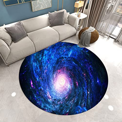 Sticker Superb. Round Carpets Galaxy Space Starry Sky Print Coffee Table Rug Non-lip Chair Mat Bedroom Living Room Decorative Carpet Gamer Controller Game Console Kid Play Crawl Big Rug (Blue,60 cm)