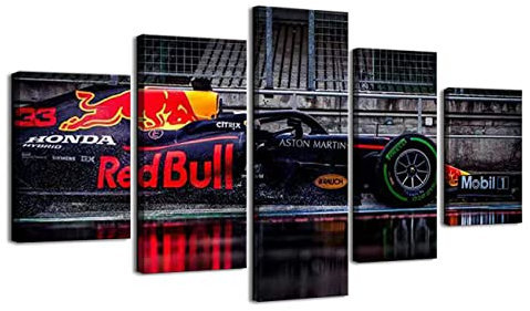 ZHONGYUTONG F1 Auto Poster mit Rahmen 5 Stück Rot Bull RB16 Verstappen Kunstdruck Formel Rennwagen Bilder auf Leinwand Gemälde (150x80cm)