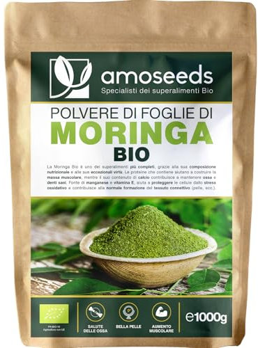 Polvere di Foglie di Moringa Bio 1KG | Antiossidante, Proteine, Energia, Pelle | Qualità superiore