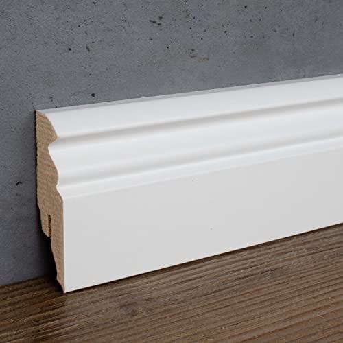 PROVISTON | Fußleiste weiß | 16 x 58 x 2500 mm | foliert | MDF-Sockelleiste | Hamburger Profil | Fußbodenleiste