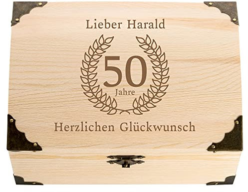 4you DESIGN Schatztruhe 50 Geburtstag mit Gravur | Geldgeschenk Geburtstag Männer Frauen | Personalisiertes Geschenk 50 Jahrestag | 18x13x10cm