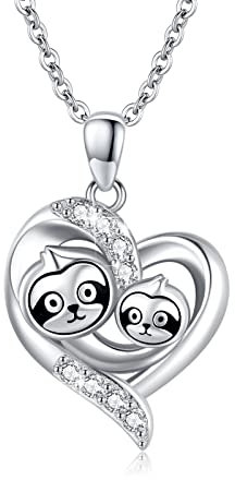 OHAYOO Faultier Halskette 925 Sterling Silber Herz Halskette Tier Anhänger Halskette Herz Kette Faultier Schmuck Geschenke für Frauen Mädchen Geburtstag