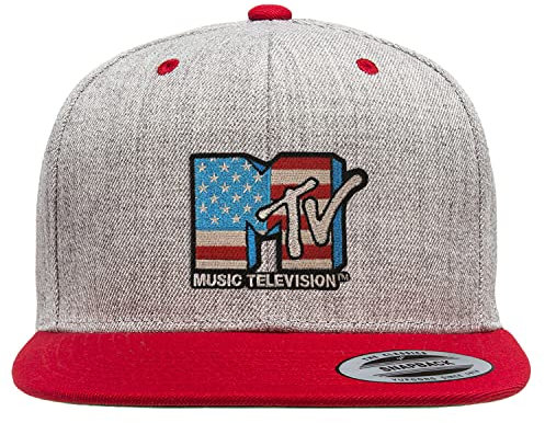 MTV Offizielles Lizenzprodukt American Flag Premium Snapback Cap (Heather Gray-Rot), Einheitsgröße