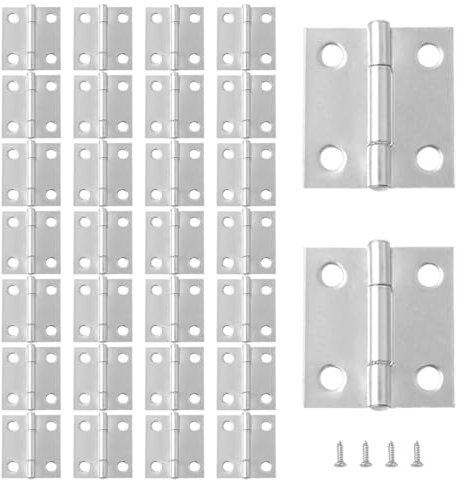 XNJIHWA 30Pcs Charnière Inox Paumelle Charnière Connecteurs Charniere Porte à 4 Trous avec 120 Vis pour La Maison Meubles Matériel Armoire Garde Porte Tiroir,Argent