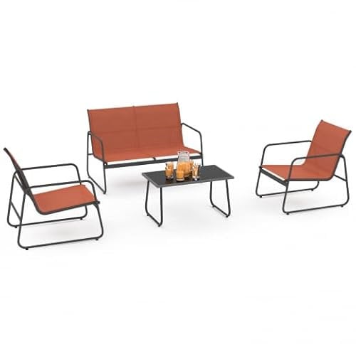 IDMarket - Salón de jardín bajo Málaga 4 plazas con sofá, sillones y mesa Terracota