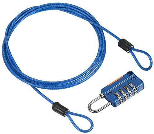 PATIKIL Security Steel Cable with 4 Digit Combination Lock, 5Ft Coated Safety Wire Rope Double Loop Padlock for Outdoor Travel Luggage, Blue