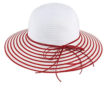 Miuno® Damen weich Sonnenhut Partyhut Stroh Hut Schleife H385 (Rot)
