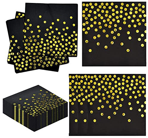 Servietten, 60 Stück Servietten Gold Party, Party Deko Veranstaltungen wie Geburtstagsfeiern, Feiertagsfeiern, Schwarz