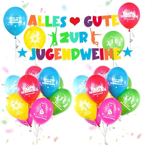Jugendweihe Deko Set Banner mit Luftballons - Endlich Erwachsen Girlande für Mädchen Junge - 15PCS Dekorationen Geschenkidee für Jugendlich