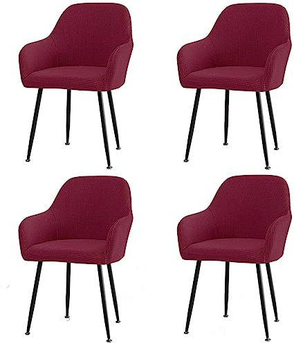 CLGTY Stuhlhussen Mit Armlehne Stretch, Weich Stuhlhussen Abnehmbar Bürostuhl Bezug Waschbar Hussen Für Stühle Für Esszimmer-Weinrot-4 Stück