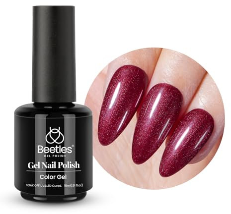 beetles Gel Polish 15mL Glitter Burgundy Rusty Maroon Dark Red Wine Red Dark Red Shine Fine Glitter Red Gel Nail Polish Manicure Diy Nail Art Gel Soak Off UV LED Nail Lamp
