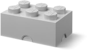 Room Copenhagen LEGO Aufbewahrungsstein 6 Noppen Mittelgrau,Stapelbare Aufbewahrungsbox 8,47 l mit Deckel – Schreibtisch, Raum - und Spielzeugaufbewahrung