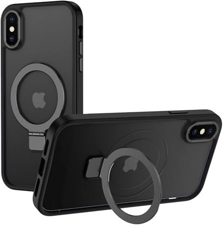 2NSPDRGNI Magnetic Case Compatible with iPhone X/XS,Translucent Matte Back Non-slip Phone Cover Protective Shockproof with Stand,Black