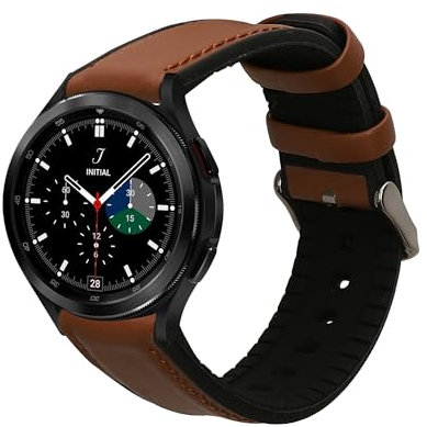 kwmobile Ersatzarmband kompatibel mit Samsung Galaxy Watch 4/5 / 6 Galaxy Watch 7 / FE Armband - Fitnesstracker Sportarmband aus Leder mit Uhrenverschluss - Braun Schwarz