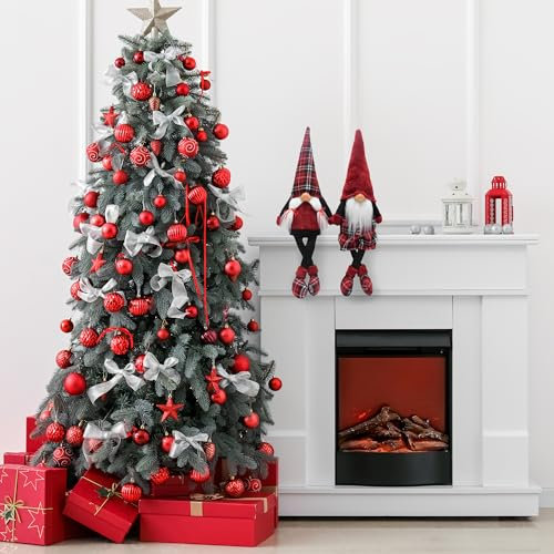 Lemodo Kantenhocker Wichtel Weihnachtswichtel als 2er Set, Wichtel Figur 72,0 cm hoch, Tomte mit Karierten Schuhen, GNOME als schöne Weihnachtsdeko, Wichtel Deko für drinnen