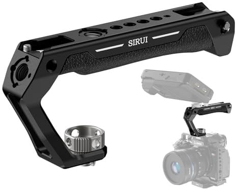 SIRUI Top Handle mit 3/8-16 für ARRI Locating Pins Mount, Kamerakäfig Silikon Handgriff mit Cold Shoe mit Sicherheitsstiften, 1/4 und 3/8 Aufnahmegewinde für Mikrofon LED Monitor AM-THA