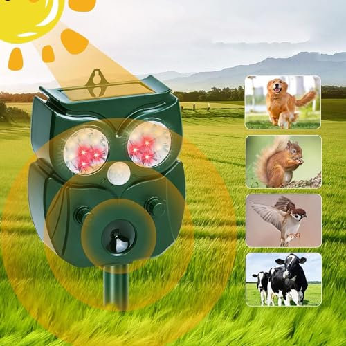 YZYOE Outdoor Solar Powered Animal Repeller,Waterproof Motion Detection LED Flash Light Ultrasonic Infrared Drive Away Animals and Beast Equipment.