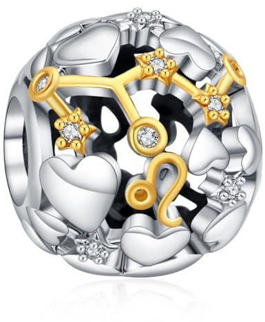 Rimgoris 925 Sterling Silber Charm für Damen Armbänder Halskette Zweifarbiges Sternzeichen Durchbrochen Charm Armband für Damen Leo
