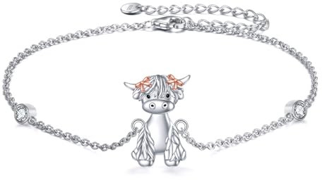 VONALA Highland Kuh Armband 925 Sterling Silber Tiermotiv Armbänder Schmuck Geschenk für Frauen Teenager Mädchen