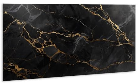 Tulup pour la Cuisine Salle de bains Adhesive Autocollants Muraux PVC Imperméable Panneaux 100x50cm - Marbre foncé et or