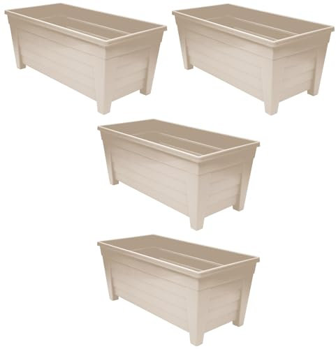 Muddy Hands Pack of 4-55cm Long Taupe Trough Plant Pot Plastic Planter Indoor Home Outdoor Garden Window Herb Flower Box