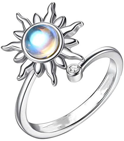 Montesy Anti-Stress Ring für Frauen, kleine Sonnenblume, drehbarer Ring, Anti-Stress-Spielzeug, Kupfer, Kein Edelstein