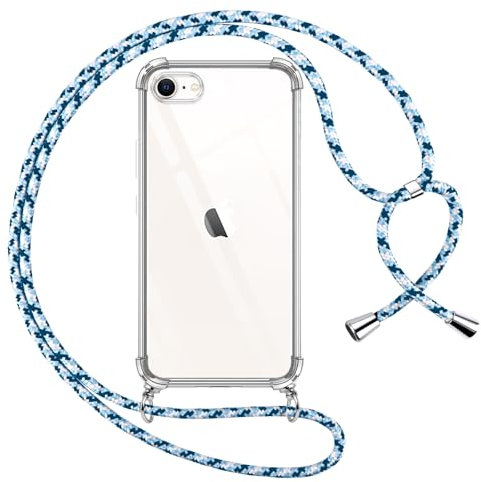 Pnakqil Coque pour iPhone 8/iPhone SE 2020/iPhone 7/SE 2022 avec Cordon, Transparente Silicone Housse avec Réglable de Collier Anti-Chute Etui pour iPhone 8, Ètuis à Bandoulière 4.7, Bleu