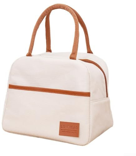 Zoegneer Lonchera térmica, almacenamiento portátil, diseño de apertura amplia, interior espacioso con bolsillo, tela Oxford resistente a las manchas, elegante diseño beige, 24 x 20 x 13 cm (A)