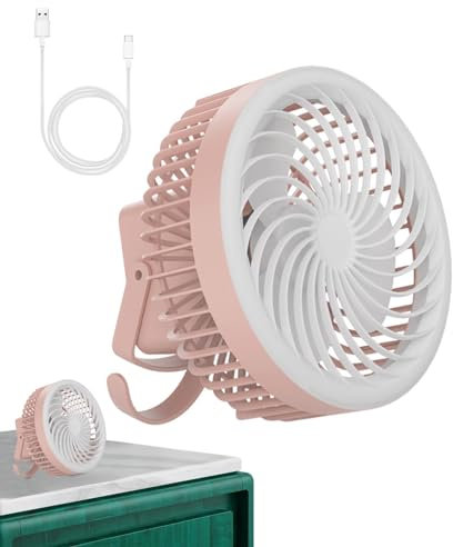 ccuzs Small Table Fan, Personal Fan with LED Light | Desk Fan, Rechargeable Personal Fan, Adjustable 3 Speed, Portable Fan for