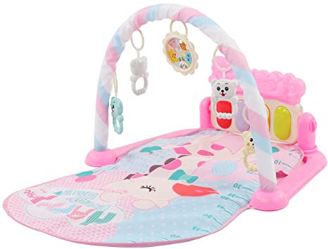 Baby-Kick-Spiel-Klaviermatte, Baby-Aktivitäts-Gymnastikmatte, Sensorisches Lernen, Pädagogisch, Weich, Sicher, Leuchtende Farbe Rosa mit Rasseln, Spielspielzeug für Kleinkinder