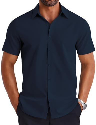 COOFANDY Men's Basic Short Sleeve Shirt Business Dress Shirt for Men Adult UK Classic Wedding Top Dark Blue XL