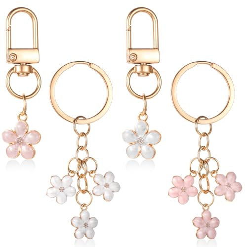 ZEYIYER 4 Stück Schlüsselanhänger Aesthetic Charms Niedliche Blumen, Geldbörse Handtasche Rucksack Reißverschluss Charms, Schlüsselanhänger Blume Ästhetische Personalisierter Schlüsselring