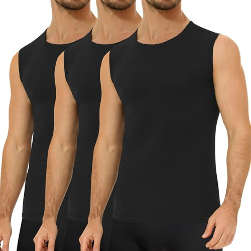 Falechay Pack de 3 Camiseta de Tirantes para Hombre 100% Algodón Camisetas sin Manga Hombre Negro M