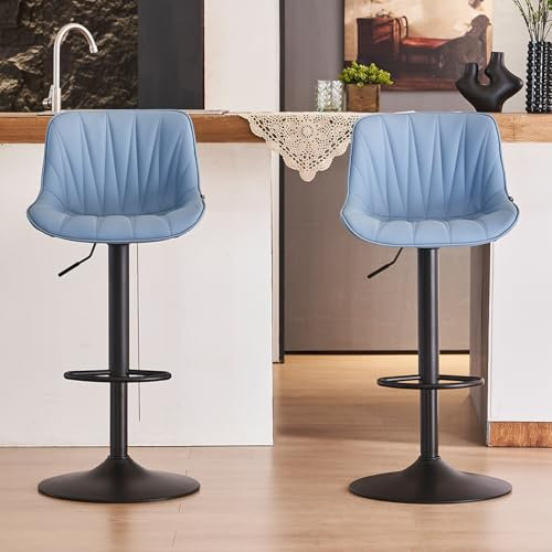 YOUTASTE Barhocker 2er Set Barstuhl Höhenverstellbar, Drehbar mit PU-Leder, Tresenhocker mit Rückenlehne und Fußstütze Sitzhöhe 57cm - 82cm für Küche, Theke, Bar, Blau